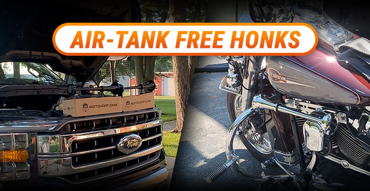 MotoHorn 3.0 installed on a truck — air‑tank free kit